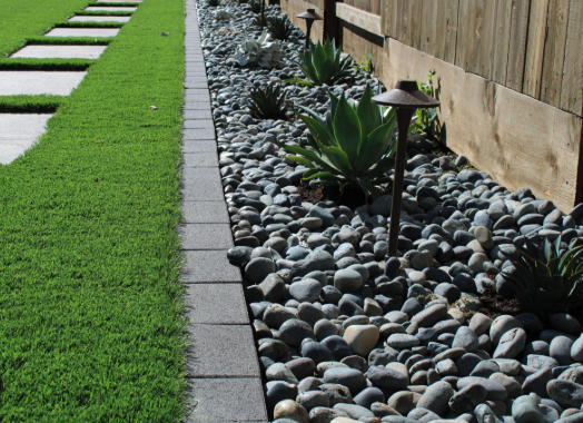 Modern eco-friendly garden with pebbles and succulents